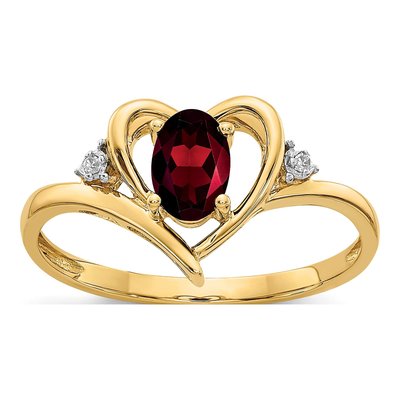 14K Yellow Gold Garnet & Diamond Heart Ring