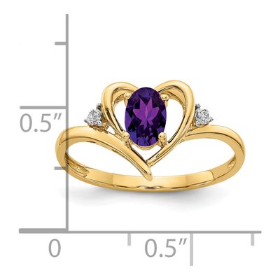 14K Yellow Gold Amethyst & Diamond Heart Ring – view 3