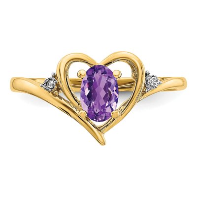 14K Yellow Gold Amethyst & Diamond Heart Ring – view 5