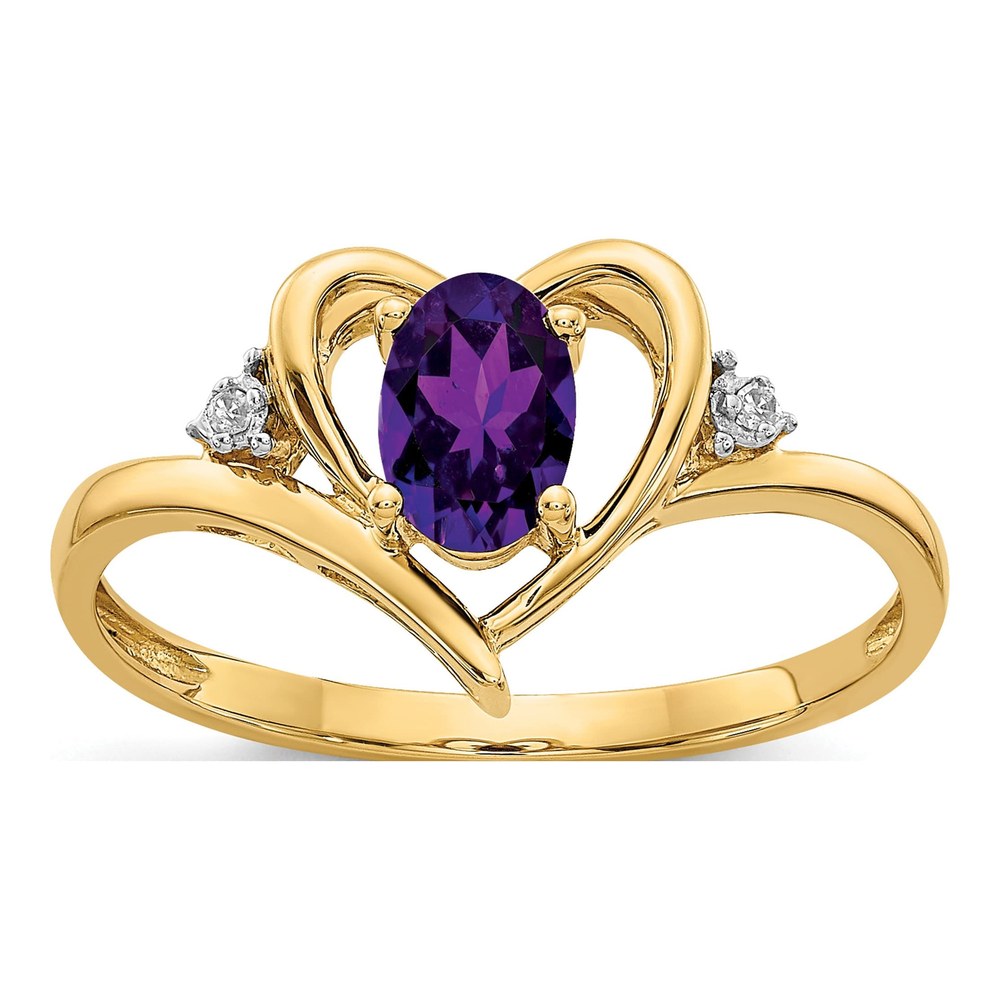 14K Yellow Gold Amethyst & Diamond Heart Ring