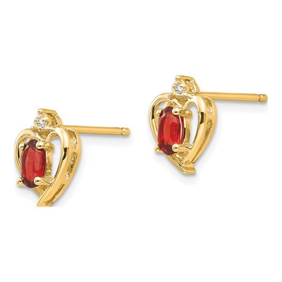 14K Yellow Gold Oval Garnet & Diamond Heart Stud Earrings – view 2