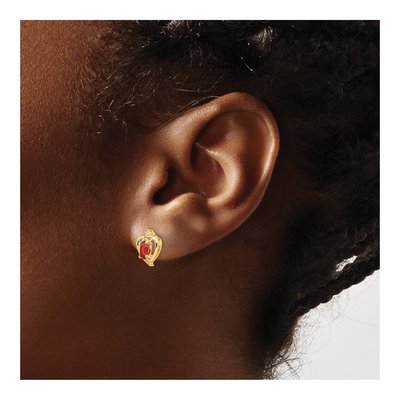 14K Yellow Gold Oval Garnet & Diamond Heart Stud Earrings – view 3