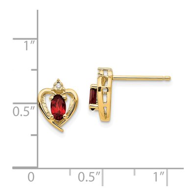 14K Yellow Gold Oval Garnet & Diamond Heart Stud Earrings – view 4