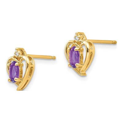 14K Yellow Gold Oval Amethyst & Diamond Heart Stud Earrings – view 3
