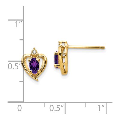 14K Yellow Gold Oval Amethyst & Diamond Heart Stud Earrings – view 5