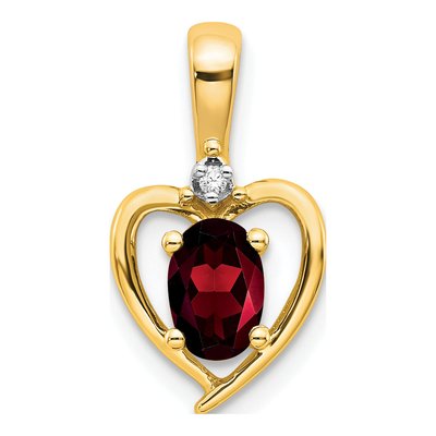 14K Yellow Gold Garnet & Diamond January Heart Pendant