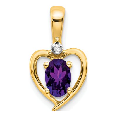 14K Yellow Gold Amethyst & Diamond Heart Pendant