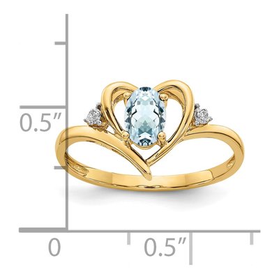 14K Yellow Gold Aquamarine & Diamond Heart Ring – view 3