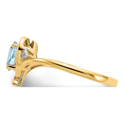 14K Yellow Gold Aquamarine & Diamond Heart Ring – view 4