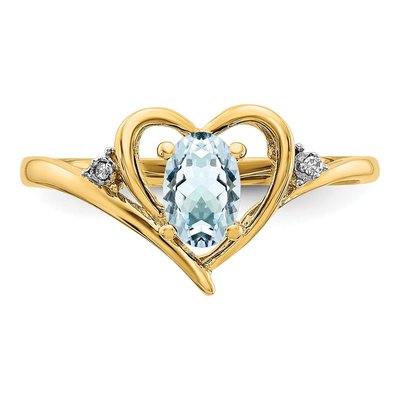 14K Yellow Gold Aquamarine & Diamond Heart Ring – view 5