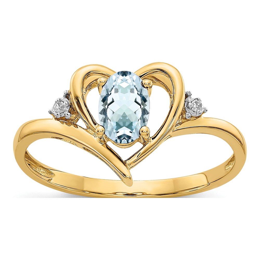 14K Yellow Gold Aquamarine & Diamond Heart Ring