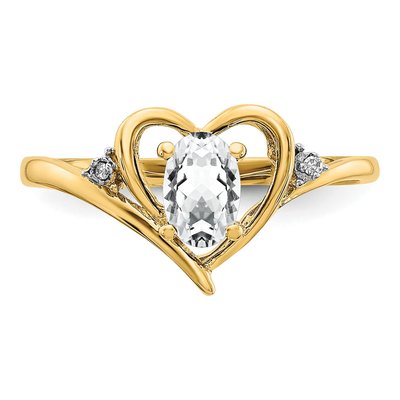 14K Yellow Gold White Topaz & Diamond Heart Ring – view 5