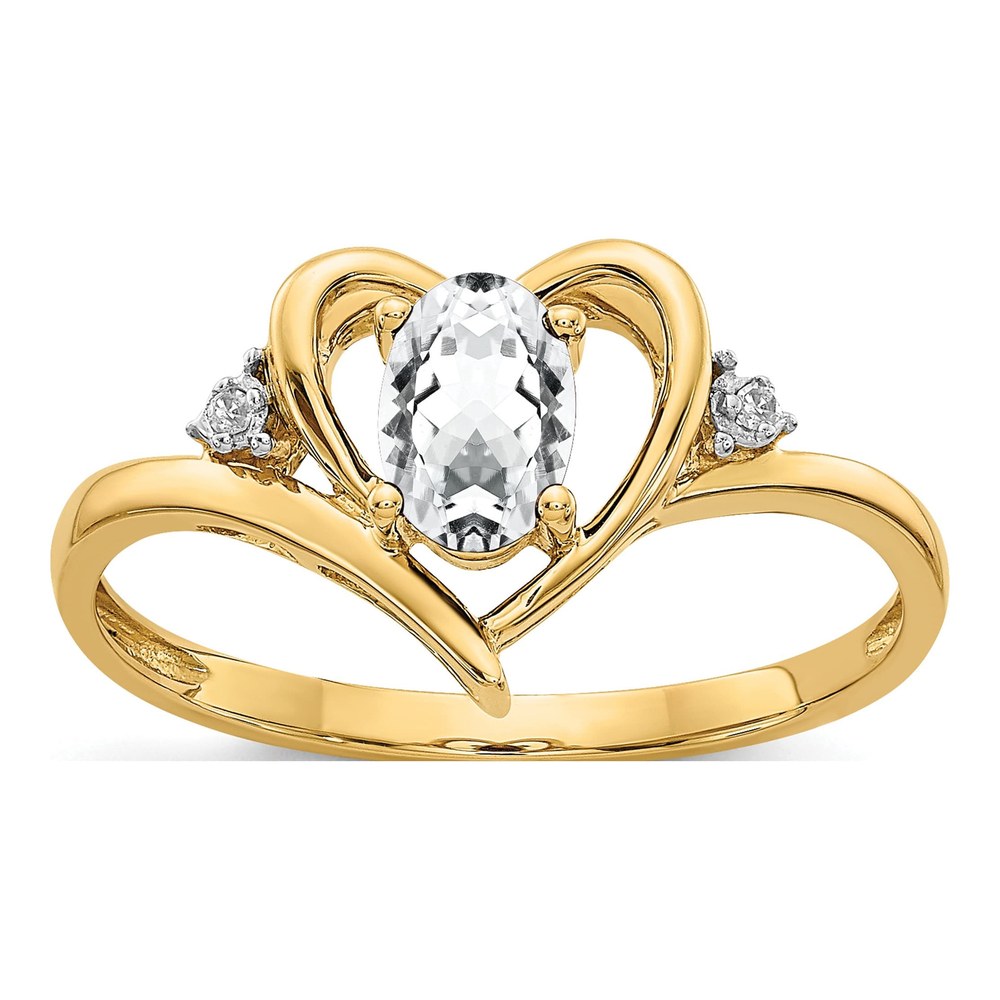14K Yellow Gold White Topaz & Diamond Heart Ring