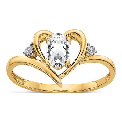 14K Yellow Gold White Topaz & Diamond Heart Ring