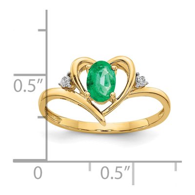 14K Yellow Gold Emerald & Diamond Heart Ring – view 3