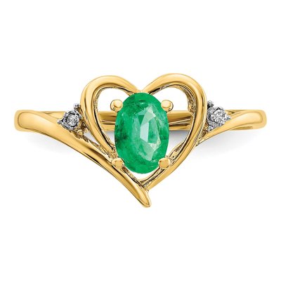 14K Yellow Gold Emerald & Diamond Heart Ring – view 5