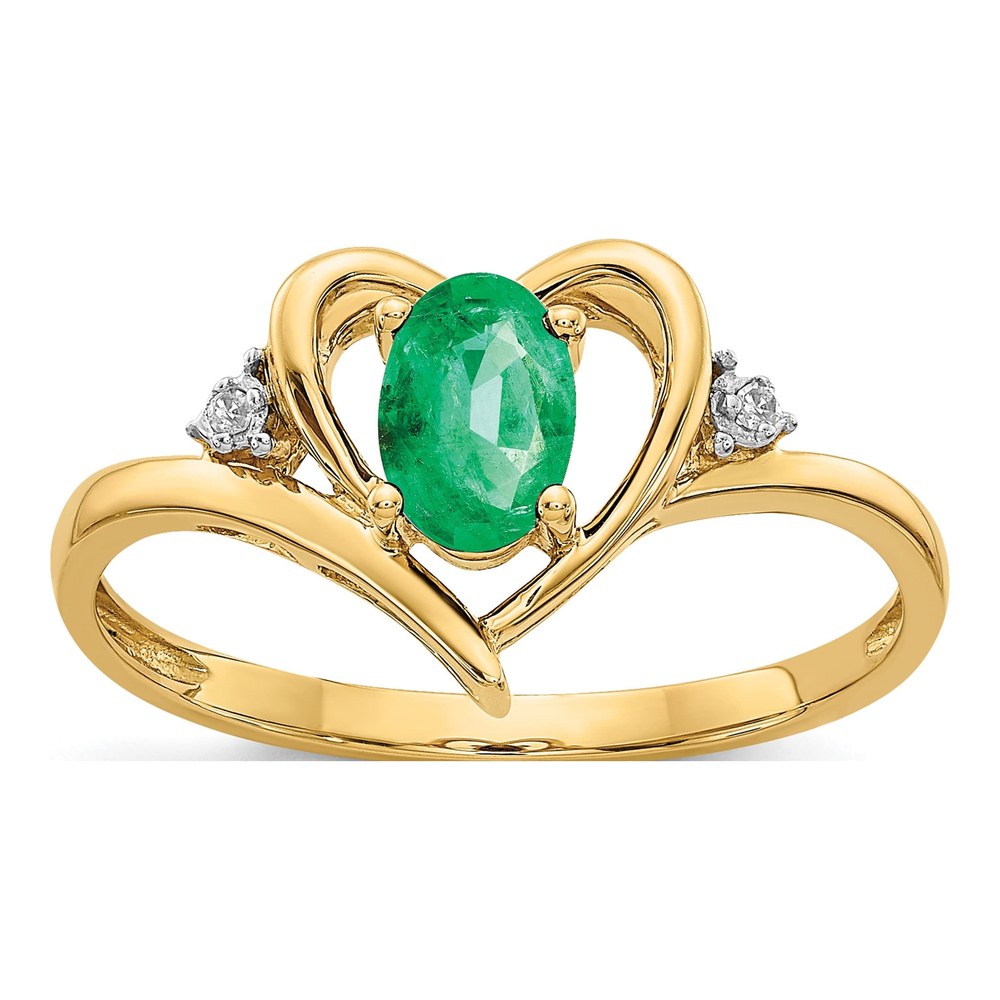 14K Yellow Gold Emerald & Diamond Heart Ring