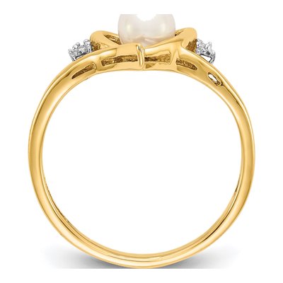 14K Yellow Gold Pearl & Diamond June Heart Ring – view 2