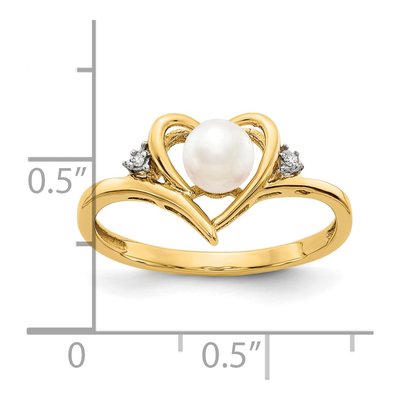 14K Yellow Gold Pearl & Diamond June Heart Ring – view 3