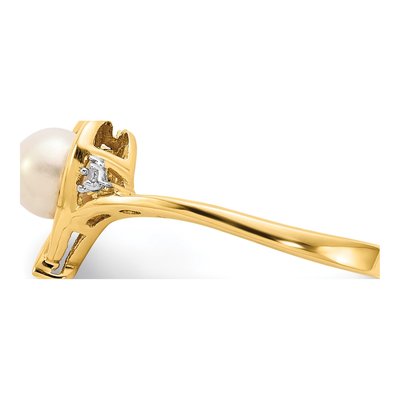14K Yellow Gold Pearl & Diamond June Heart Ring – view 4