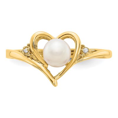 14K Yellow Gold Pearl & Diamond June Heart Ring – view 5