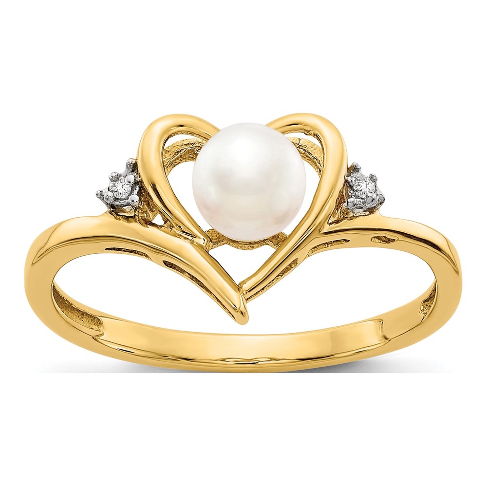 14K Yellow Gold Pearl & Diamond June Heart Ring