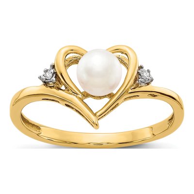 14K Yellow Gold Pearl & Diamond June Heart Ring