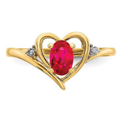 14K Yellow Gold Ruby & Diamond Heart Ring – view 5