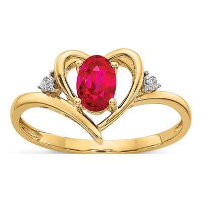 14K Yellow Gold Ruby & Diamond Heart Ring