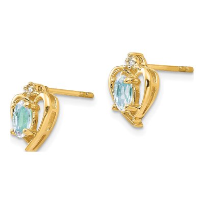 14K Yellow Gold Oval Aquamarine & Diamond Heart Stud Earrings – view 2