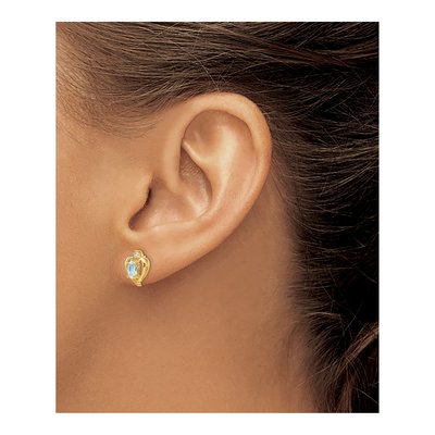 14K Yellow Gold Oval Aquamarine & Diamond Heart Stud Earrings – view 3