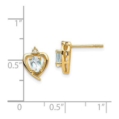 14K Yellow Gold Oval Aquamarine & Diamond Heart Stud Earrings – view 4