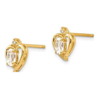 14K Yellow Gold Oval White Topaz & Diamond Heart Stud Earrings – view 2
