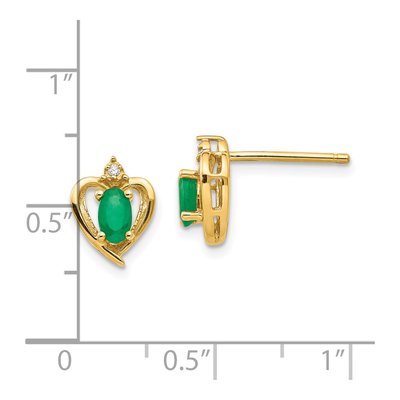 14K Yellow Gold Oval Emerald & Diamond Heart Stud Earrings – view 4
