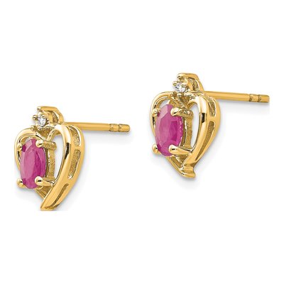 14K Yellow Gold Oval Ruby & Diamond Heart Stud Earrings – view 3