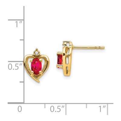 14K Yellow Gold Oval Ruby & Diamond Heart Stud Earrings – view 5