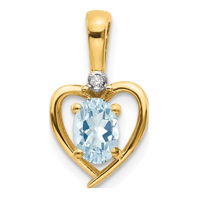 14K Yellow Gold Aquamarine & Diamond Heart Pendant