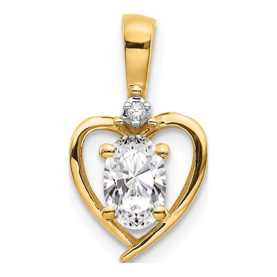 14K Yellow Gold White Topaz & Diamond Heart Pendant