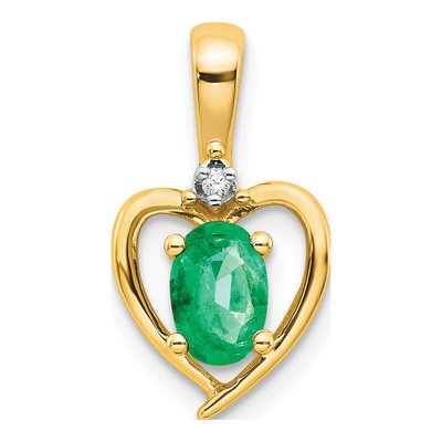 14K Yellow Gold Emerald & Diamond May Heart Pendant