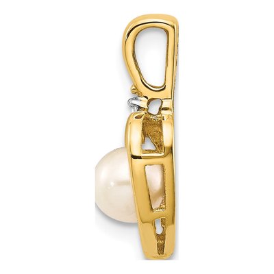 14K Yellow Gold Freshwater Cultured Pearl & Diamond Heart Pendant – view 2