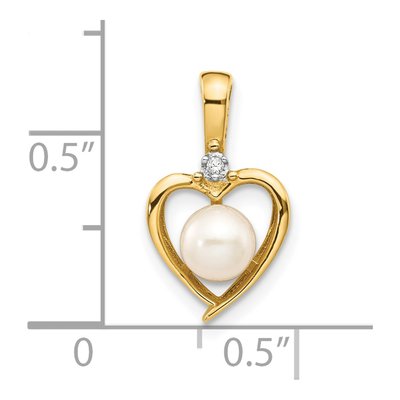 14K Yellow Gold Freshwater Cultured Pearl & Diamond Heart Pendant – view 3