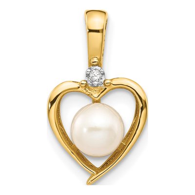 14K Yellow Gold Freshwater Cultured Pearl & Diamond Heart Pendant