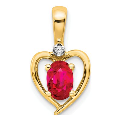 14K Yellow Gold Ruby & Diamond July Heart Pendant