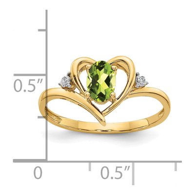 14K Yellow Gold Peridot & Diamond Heart Ring – view 3