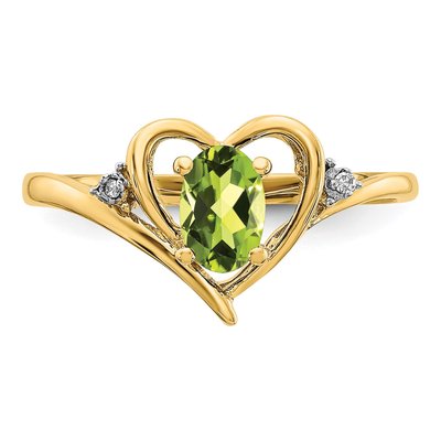 14K Yellow Gold Peridot & Diamond Heart Ring – view 5