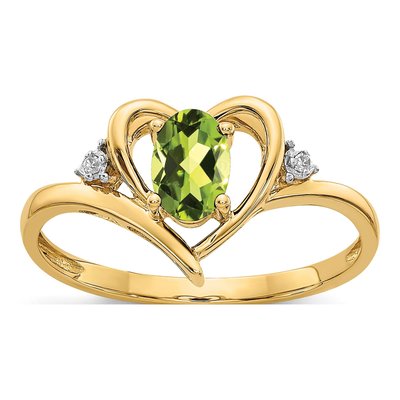 14K Yellow Gold Peridot & Diamond Heart Ring