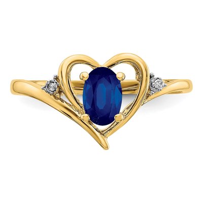 14K Yellow Gold Sapphire & Diamond Heart Ring – view 5
