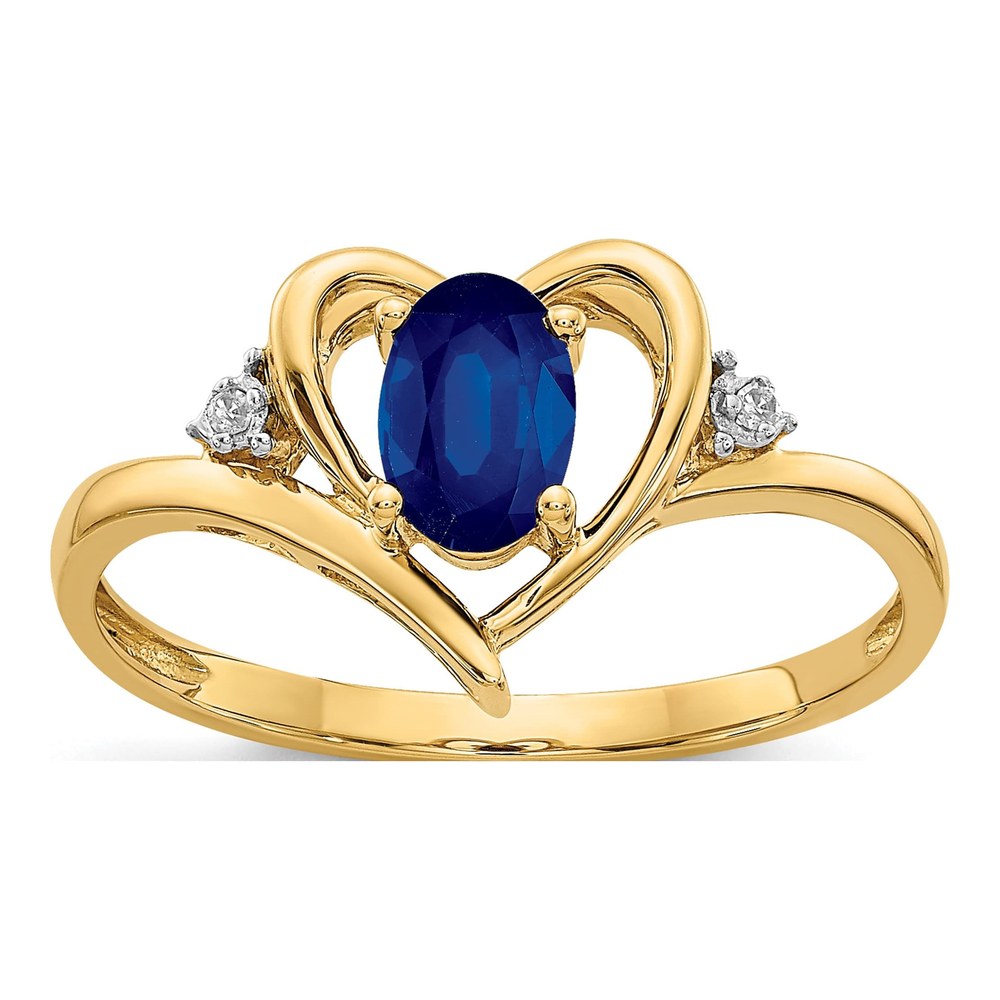14K Yellow Gold Sapphire & Diamond Heart Ring