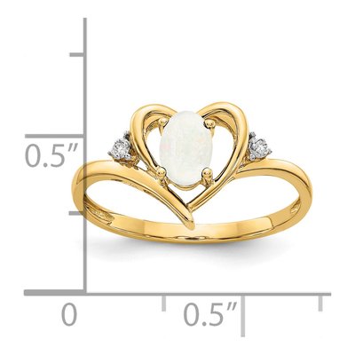 14K Yellow Gold Opal & Diamond October Heart Ring – view 3