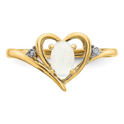14K Yellow Gold Opal & Diamond October Heart Ring – view 5
